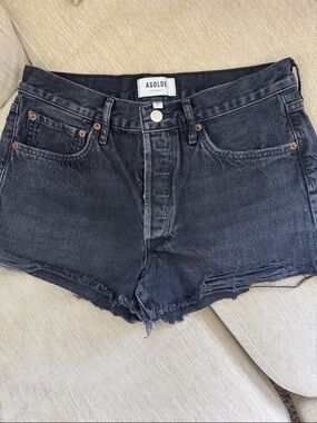 Agolde Parker Washed Black High-Rise Denim Shorts